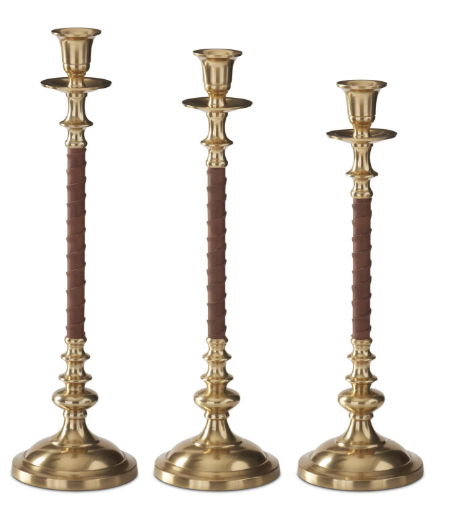 Brown Vegan Leather & Gold Taper Candleholder