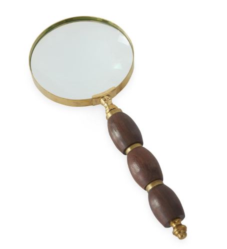 10" Brass & Dark Wood Magnifying Glass