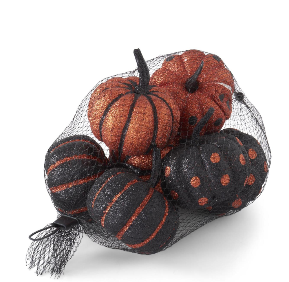 Set of 8 Black & Orange Glitter Pumpkin
