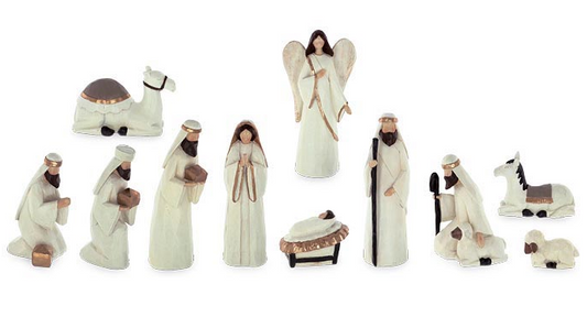 WHITE WITH GOLD 12 PIECE RESIN NATIVITY