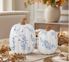 White w/ Blue Floral Ceramic Pumpkins