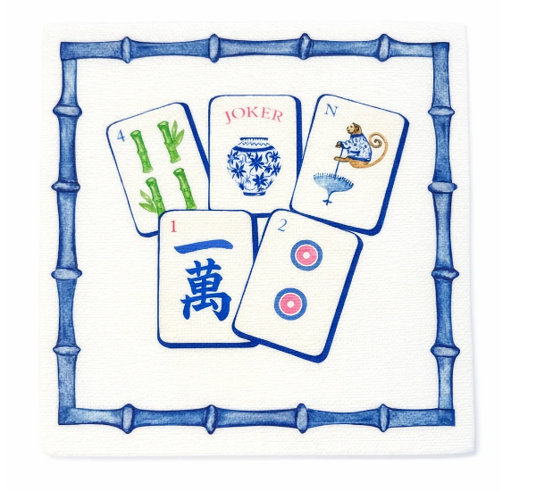 Linen Feel Cocktail Napkins- Preppy Mahjong