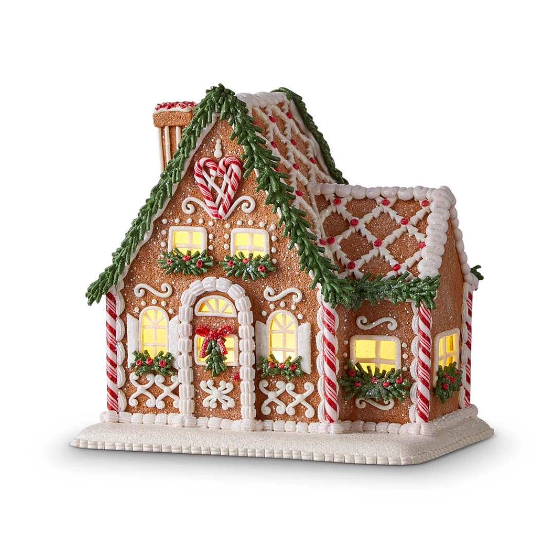 8.75" Lighted Gingerbread House w/ Chimney