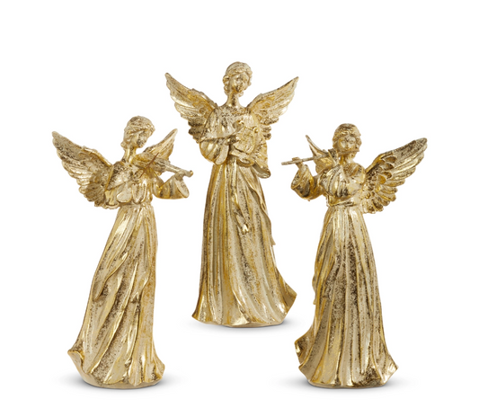 Set of 3 Gold Angels Playing Instruments