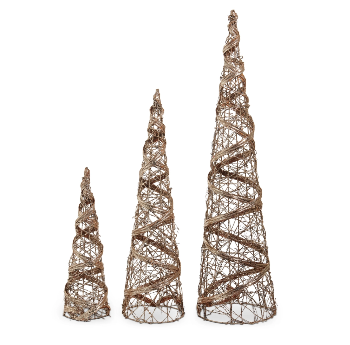 Set of 3 Champagne Vine Wrapped Cone Tree