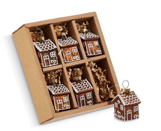 1.75" Box of Brown Gingerbread House Ornaments