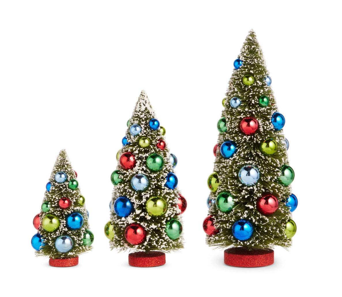 Set of 3 Traditional Ornament Bottle Brush Trees
