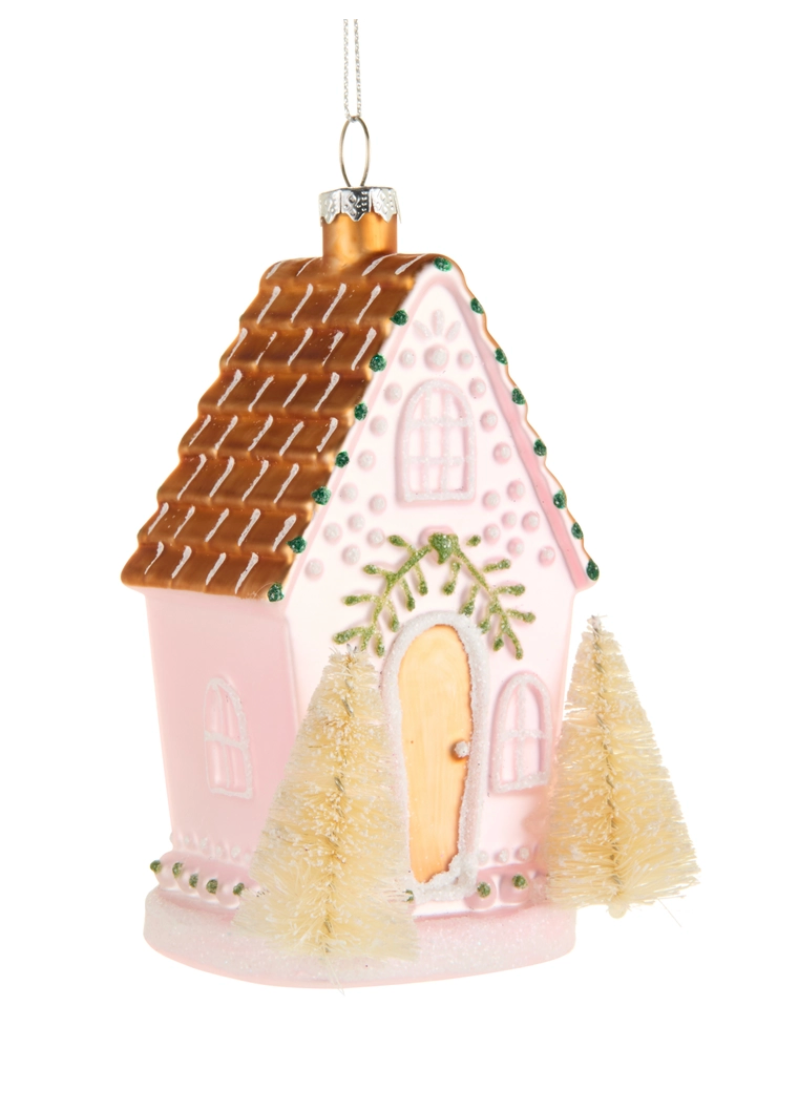 5" Pink Gingerbread House Ornament
