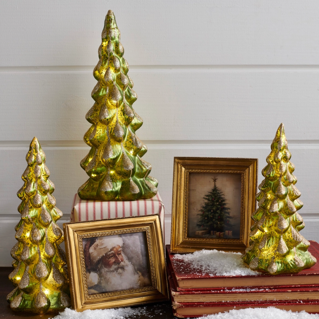 Set of 3 Green Snowy Trees