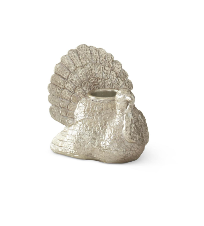 Pair of 3.25" Antiqued Silver Turkey Candleholder