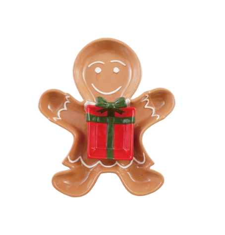Ceramic Gingerbread Shaped Plate w/ Nesting Gift Shaped Dish