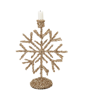 Metal Snowflake Shaped Taper Holder with Glitter