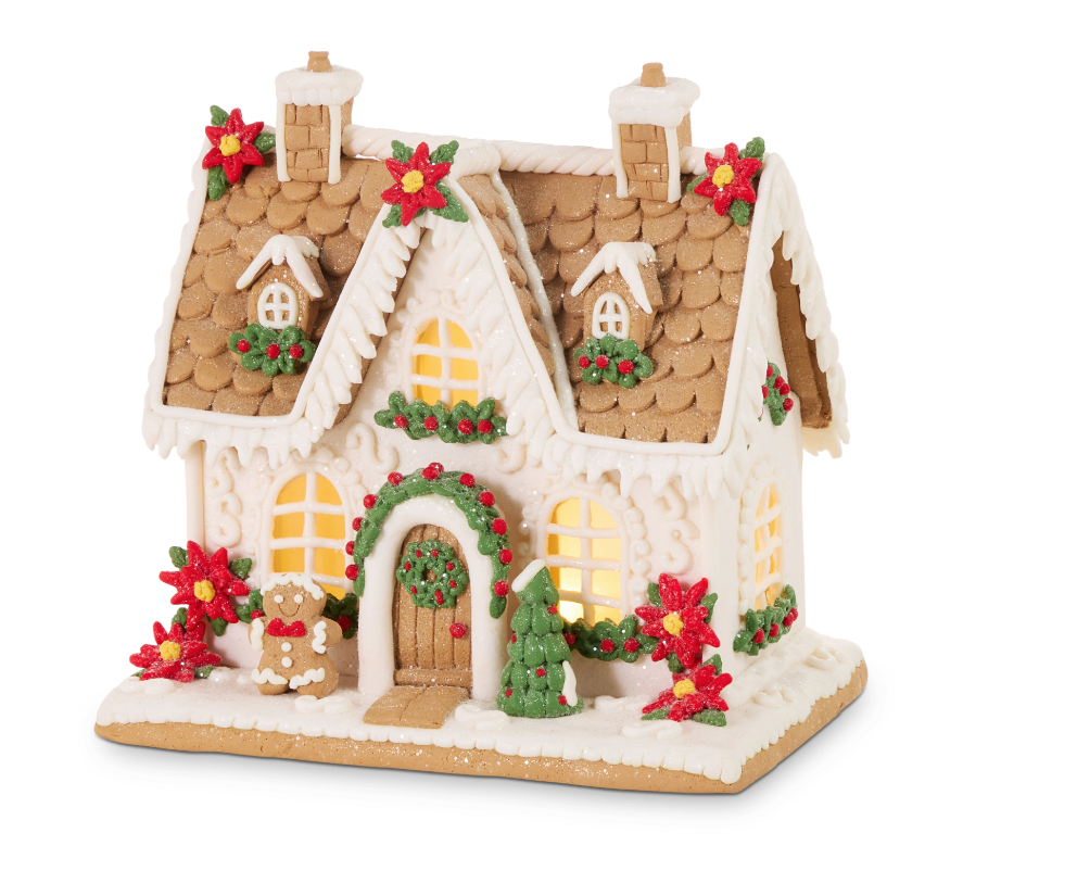 10" Poinsettia Gingerbread House