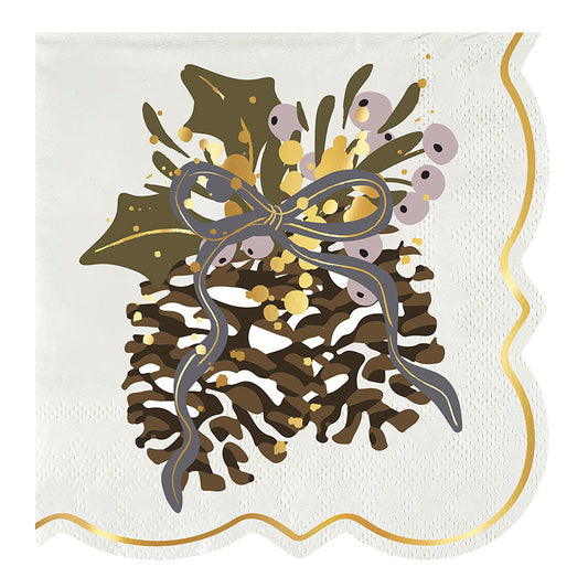 Scalloped Cocktail Napkins - Pine Cones