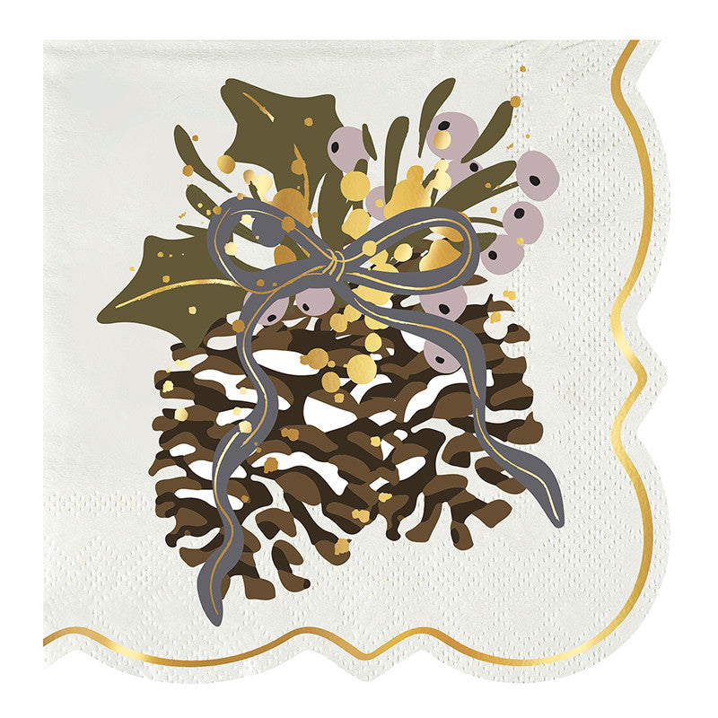 Scalloped Cocktail Napkins - Pine Cones