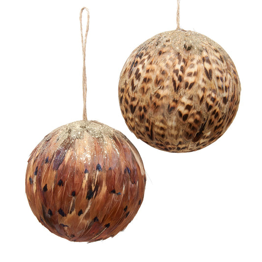4" Pheasant Feather Ball Ornament Asst.
