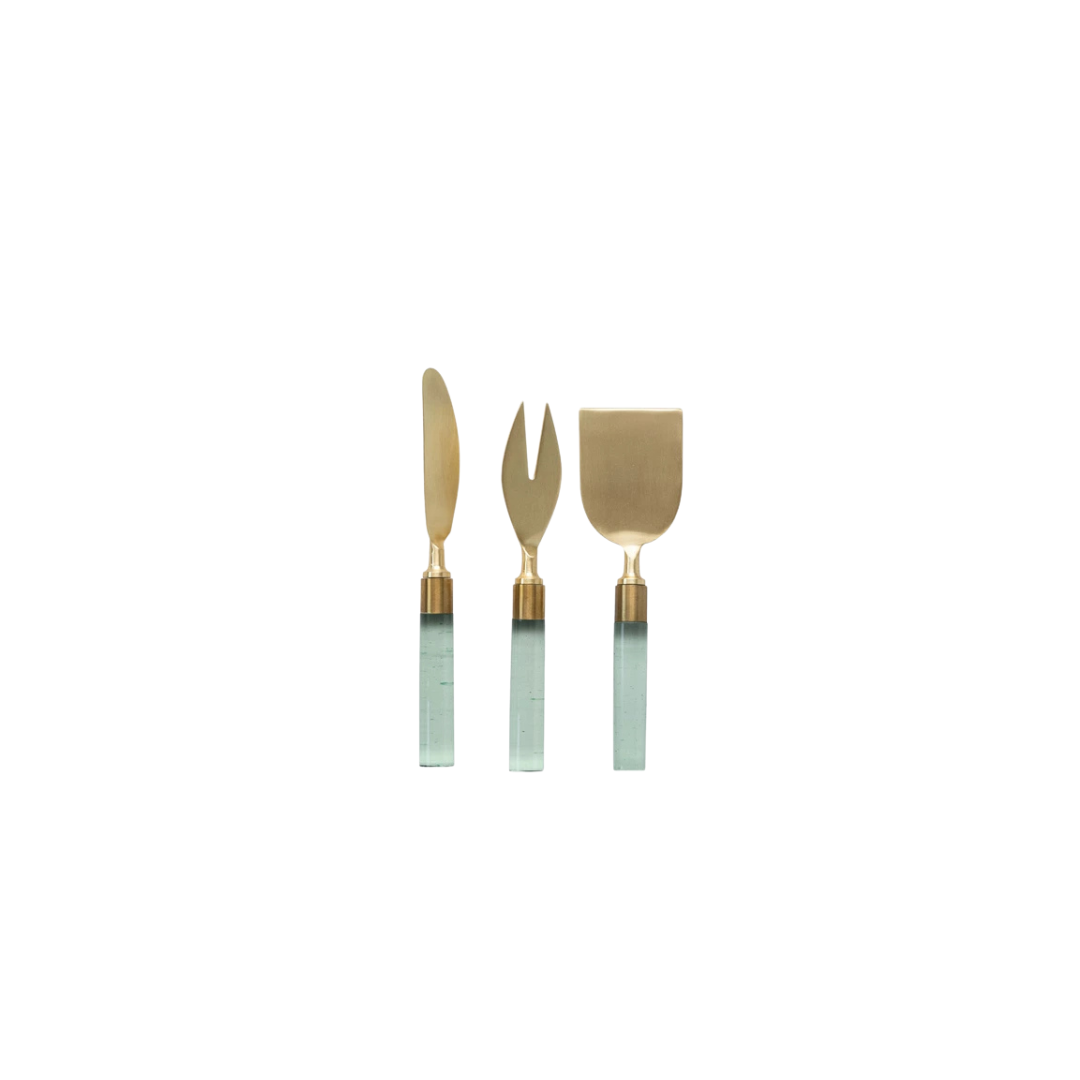 Green & Brass Cheese Knives S/3