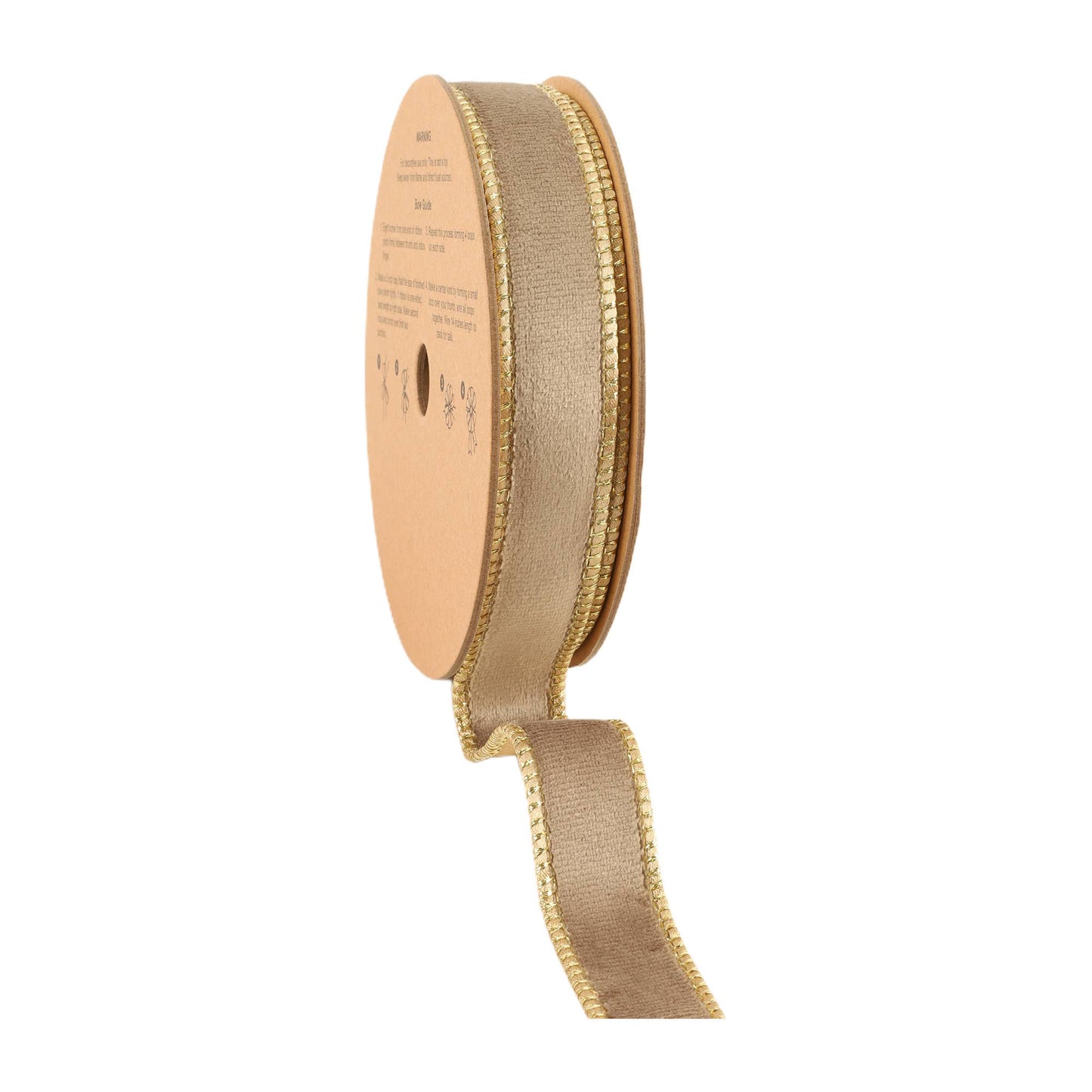 Latte/Gold | 1" Reversible Velvet Wired Ribbon | 10 Yard Roll