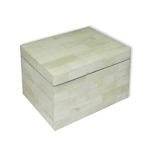 White Tea Bag | Jewelry Box | Trinket Bone Box -5.25"