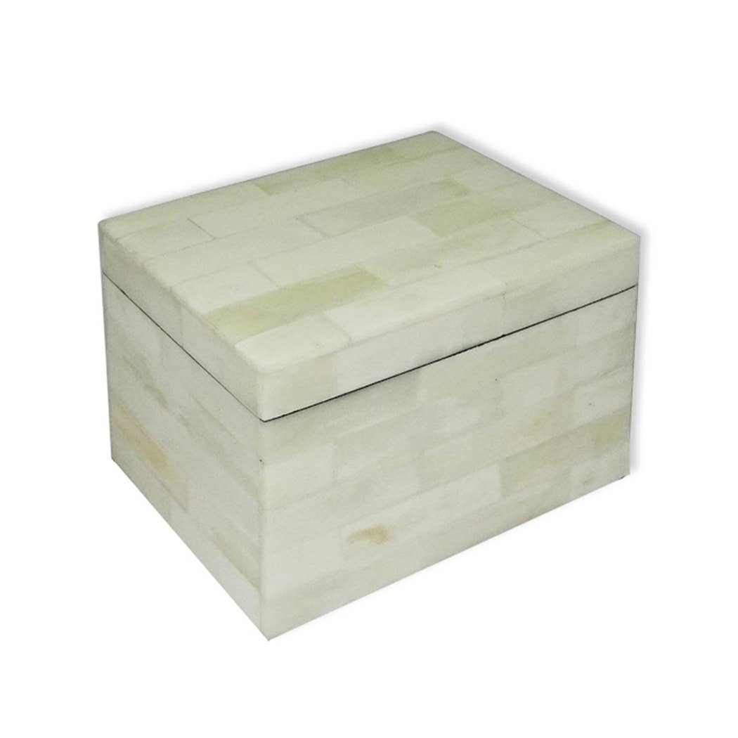 White Tea Bag | Jewelry Box | Trinket Bone Box -5.25"