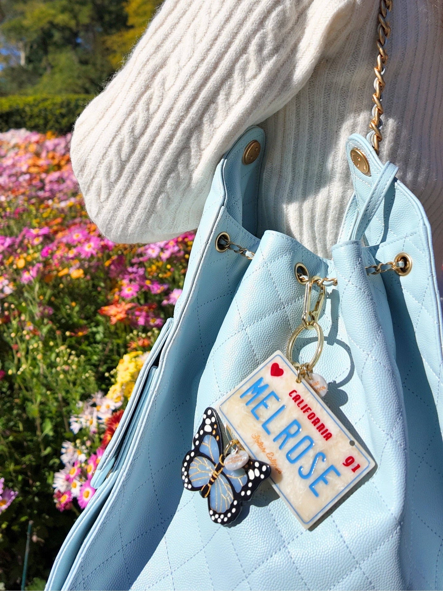 Baby Blue Monarch Butterfly Bag Charm + Keychain