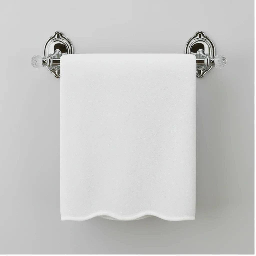 6pc Scallop Bath Towel Sets: White Piping
