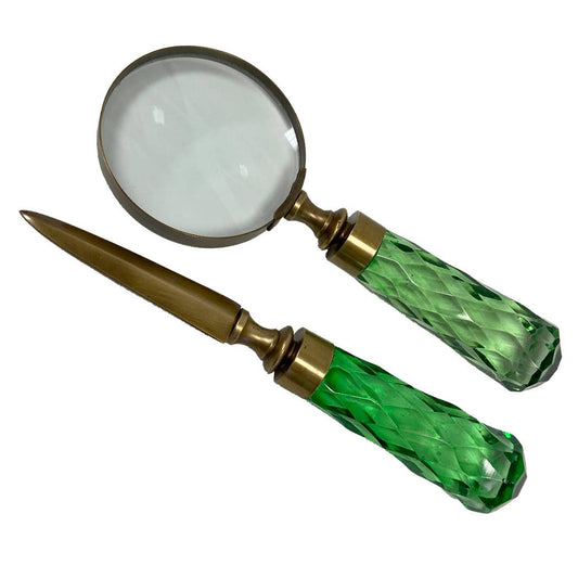 Brass and Glass Magnifier and Letter Opener Set