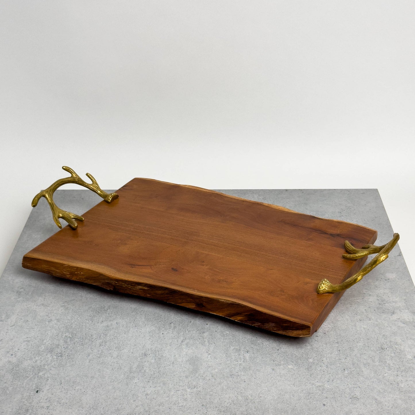 Wood Tray w/ Gold Antler Handles