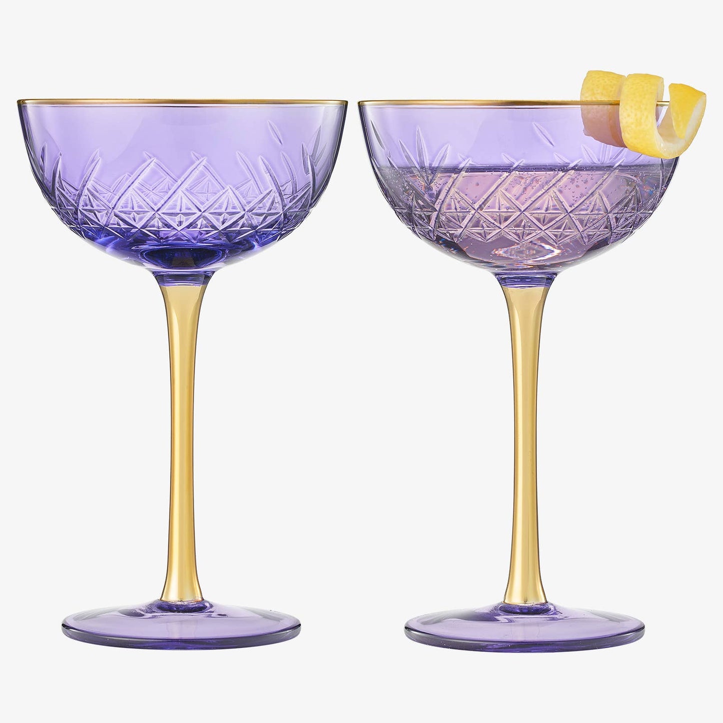 Vintage Art Deco Coupe Glasses Purple, Set of 2