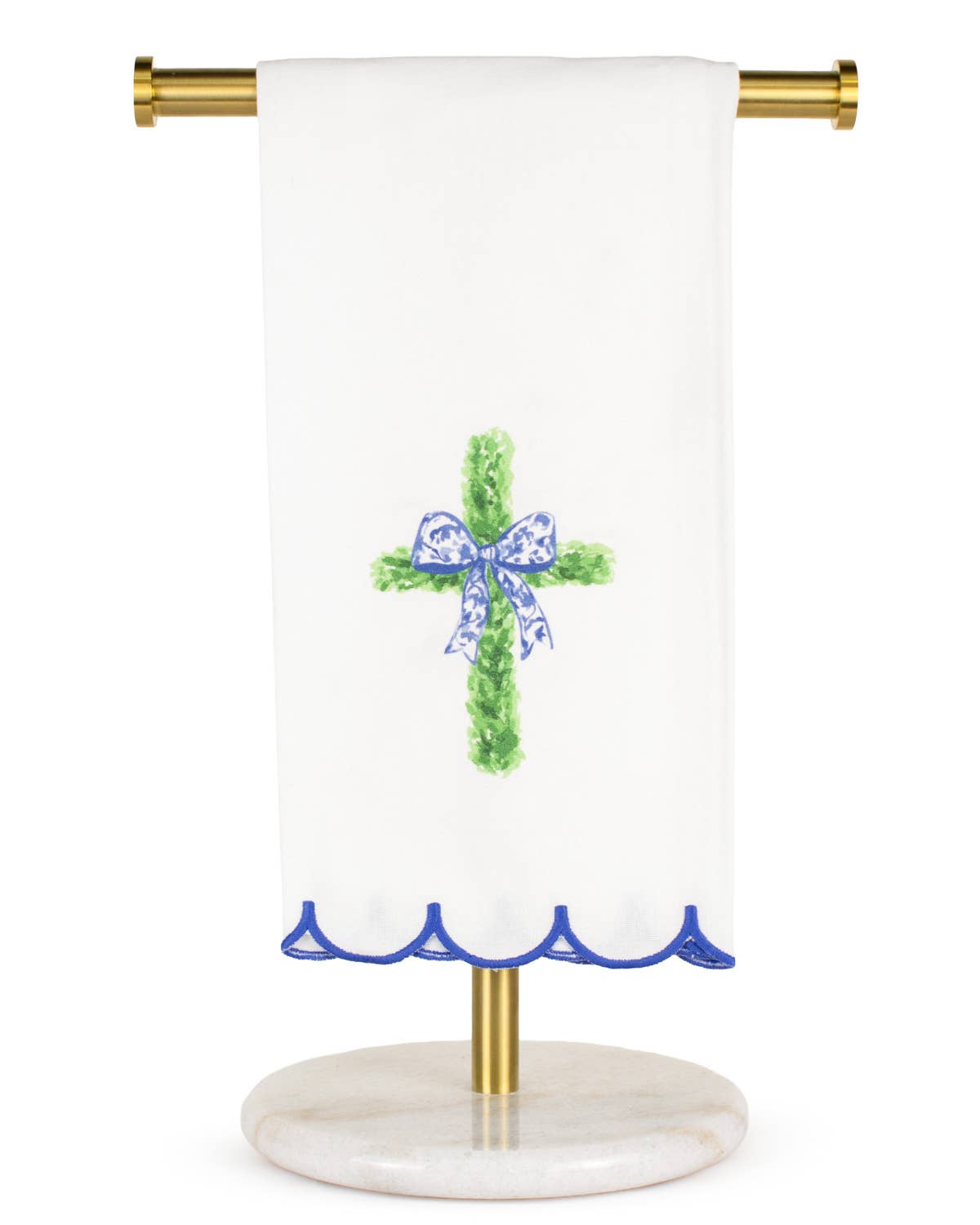 Boxwood Cross Scalloped Hand Towel