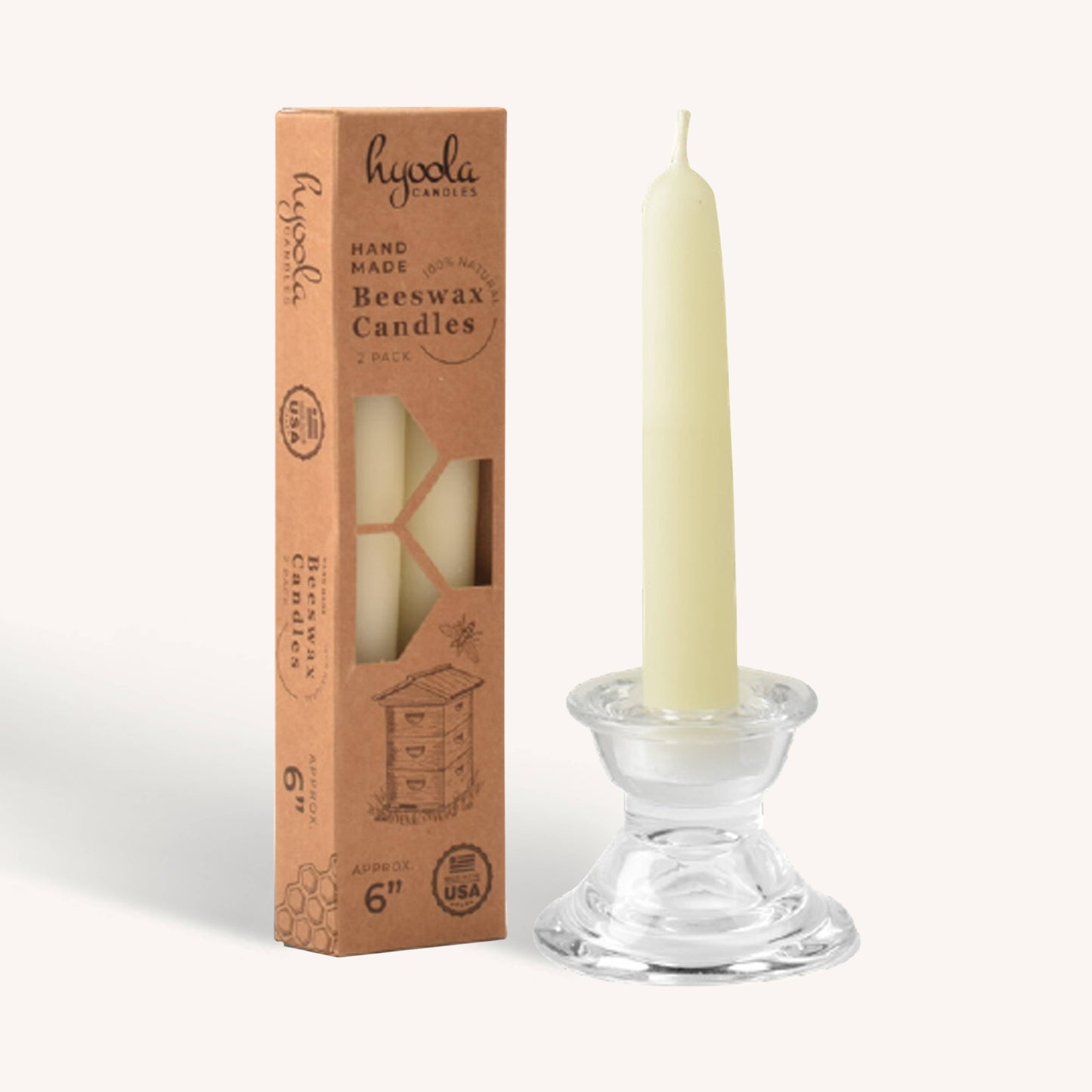 White Beeswax Candles - 6 inch - 4 Pack