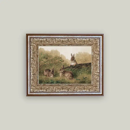 Rabbits On A Log Art - 8x10