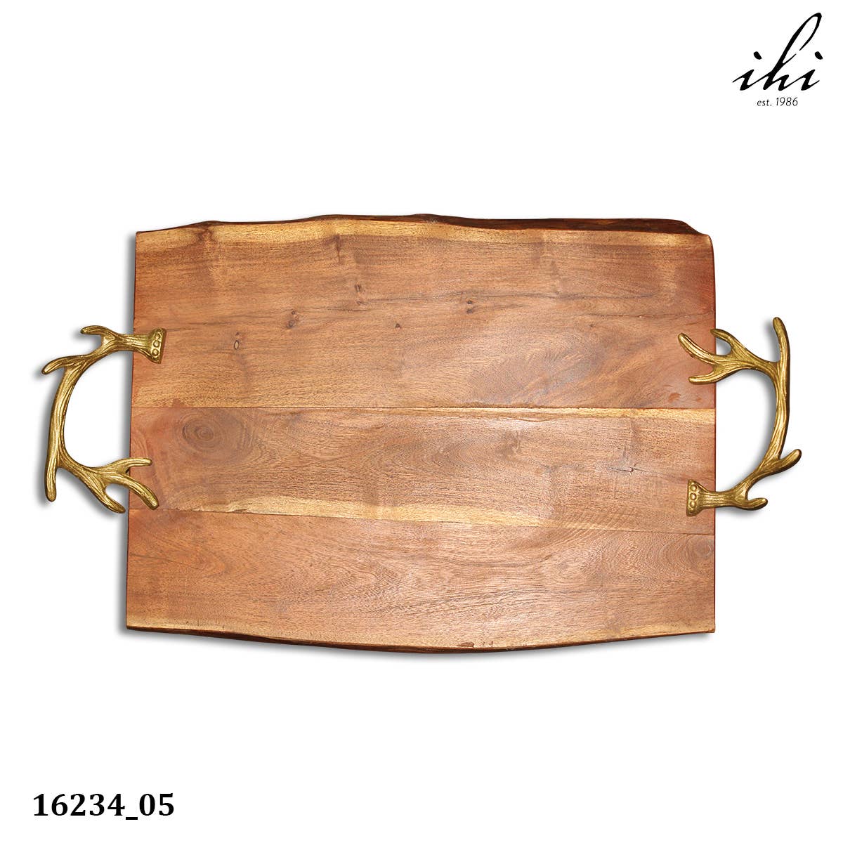 Wood Tray w/ Gold Antler Handles