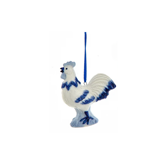 Blue & White Rooster Ornament