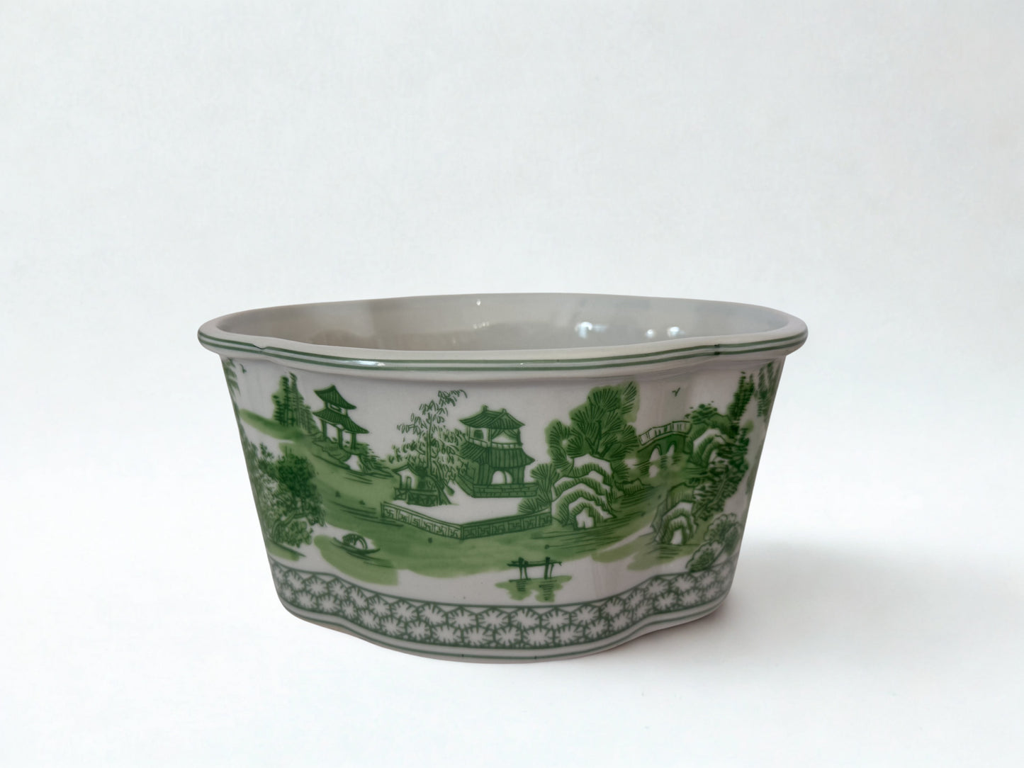 Green & White Oval Cachepot