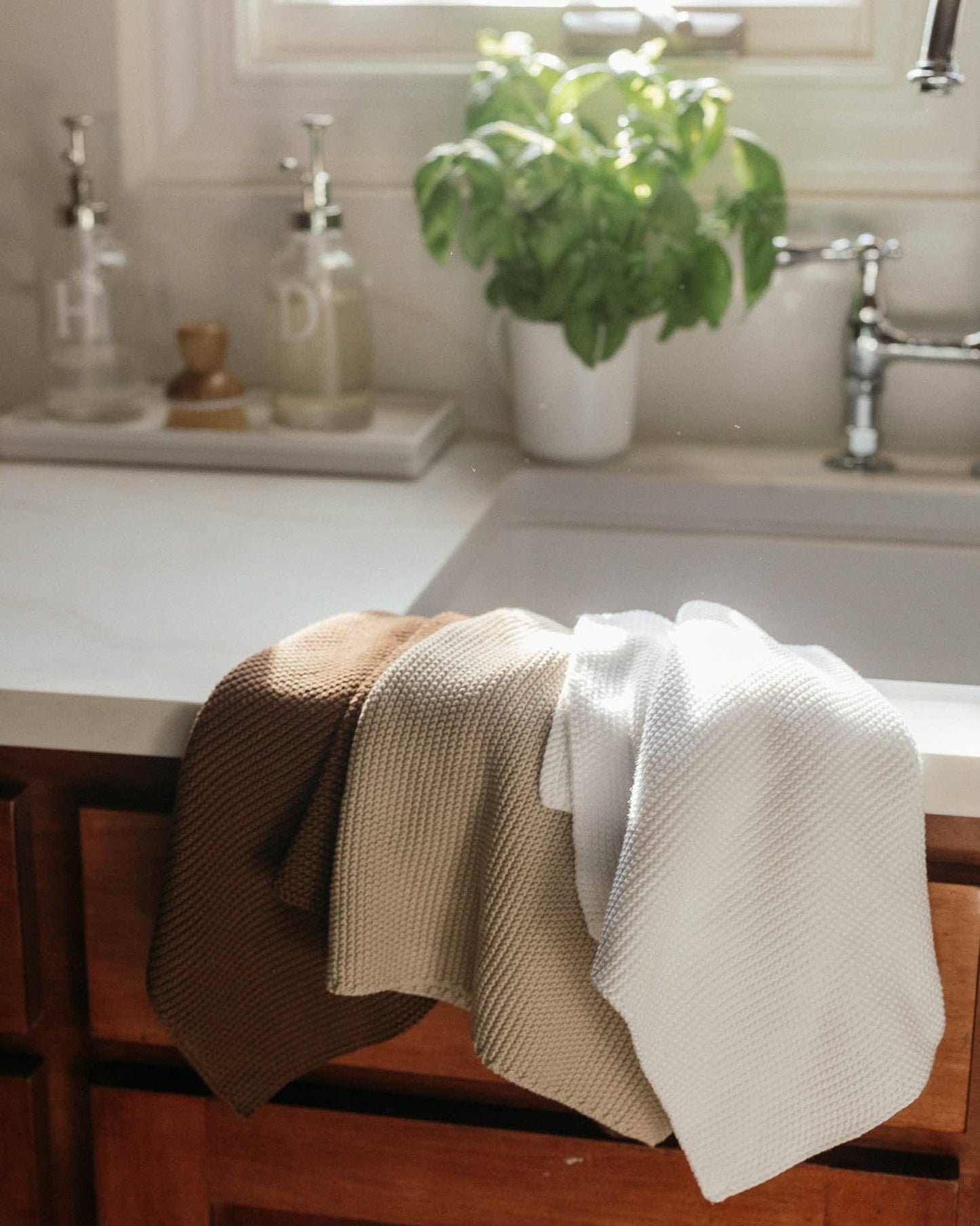 Organic Cotton Chunky Knit Kitchen Towel Set,White