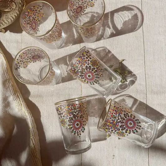 Moroccan Tea Glasses "Mosaic" Design, S/6