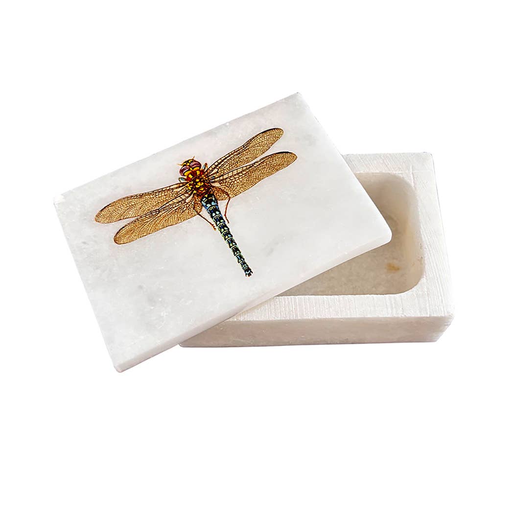 Dragonfly White Soapstone Decorative Box