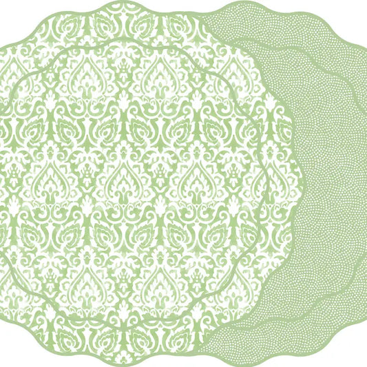 Damask & Dot Fan Two Sided Scalloped: Grass Green