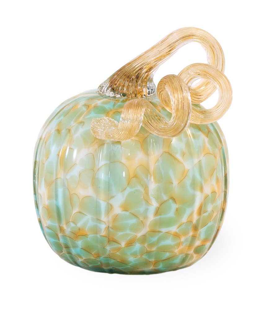 5.5" Tall Green & Gold Glass Pumpkin w/ Gold Stem