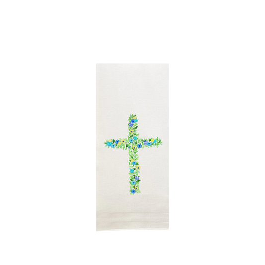 Blue Cross & Flowers Dish Towel