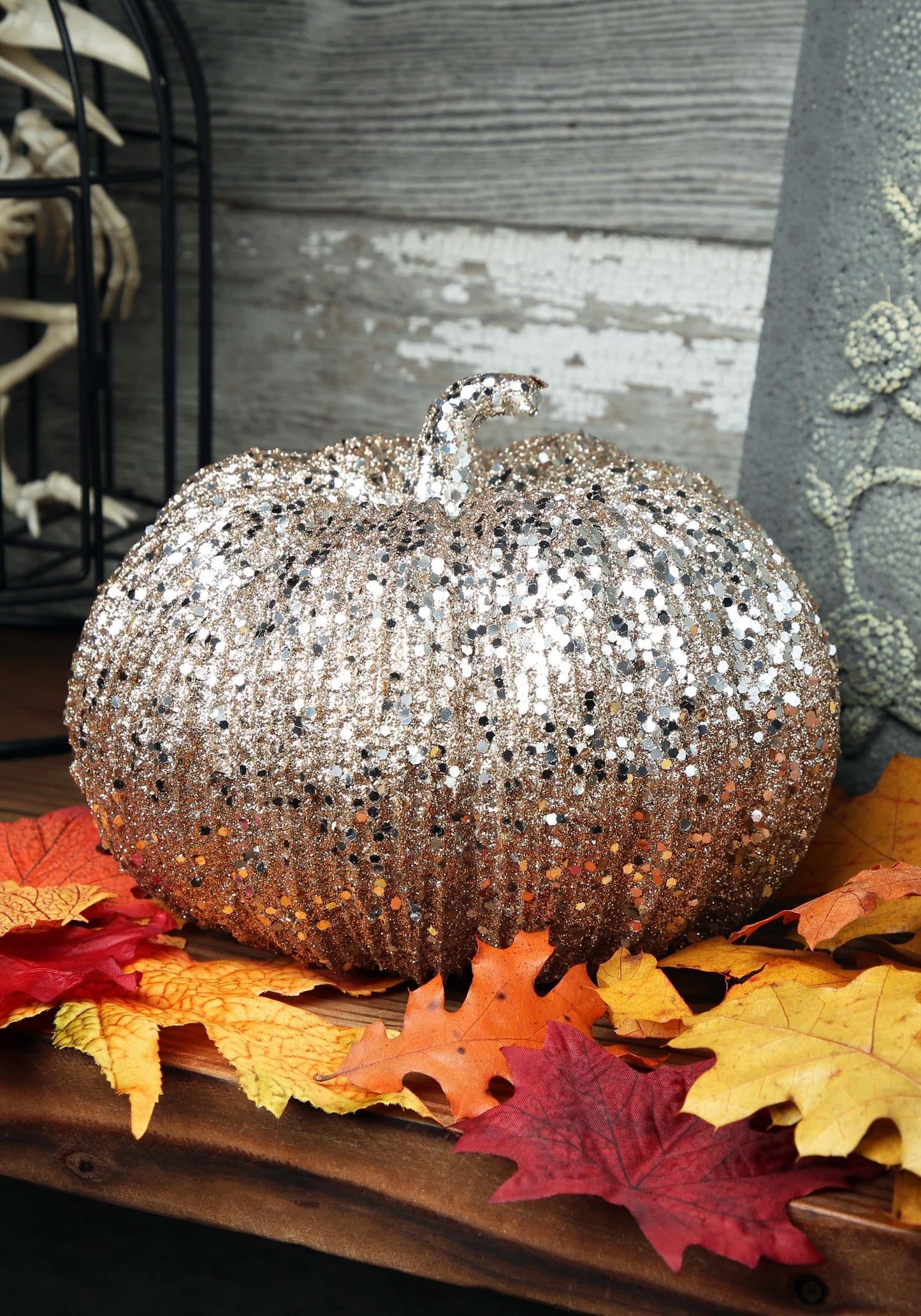 Champagne Glitter & Sequin Pumpkin - 8"