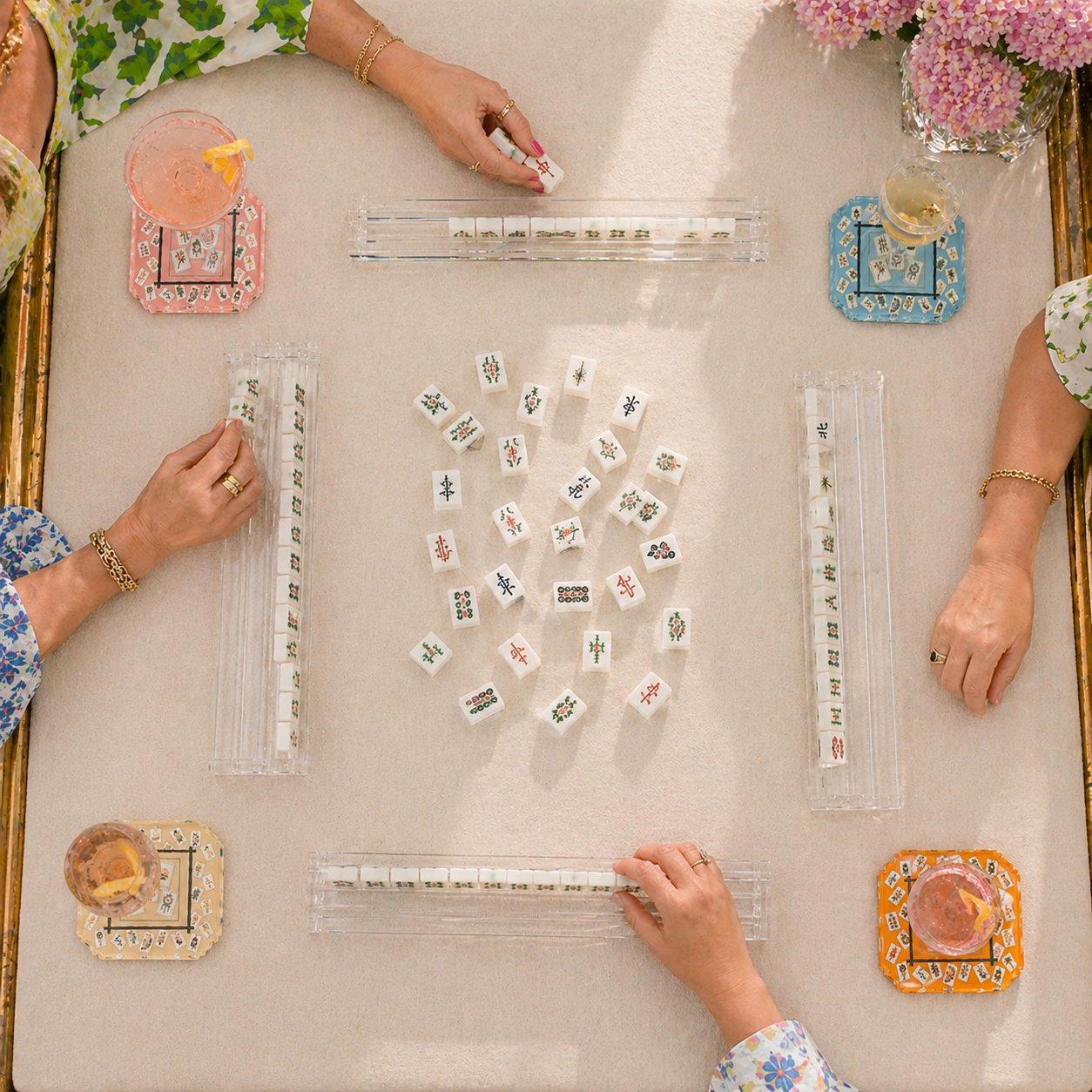 Boxed Acrylic Coaster Set of 4, Bamboo Mahjong