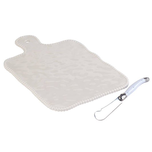 Perlette Cream Melamine Cheese Board w/ Knife