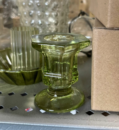 Glass Taper Candle Holder: Green