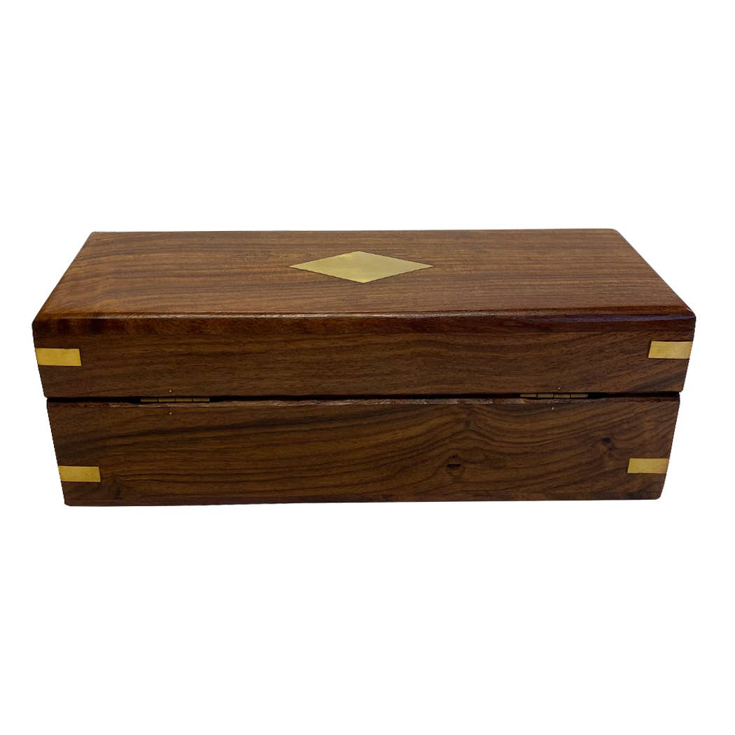 8-1/2" Wood Telescope Box w/ Brass Diamond Inlay