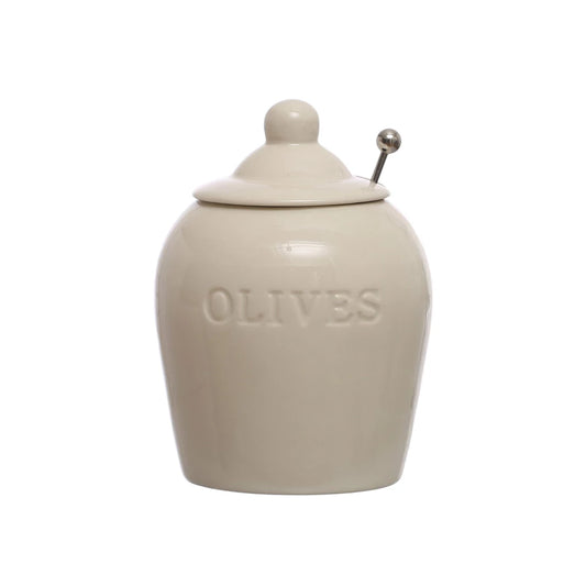 White Olive Jar w/ Spoon