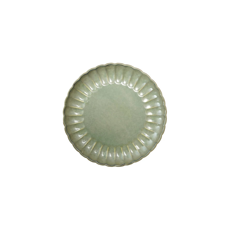 Stoneware Fluted Plate- Sage Green 8"