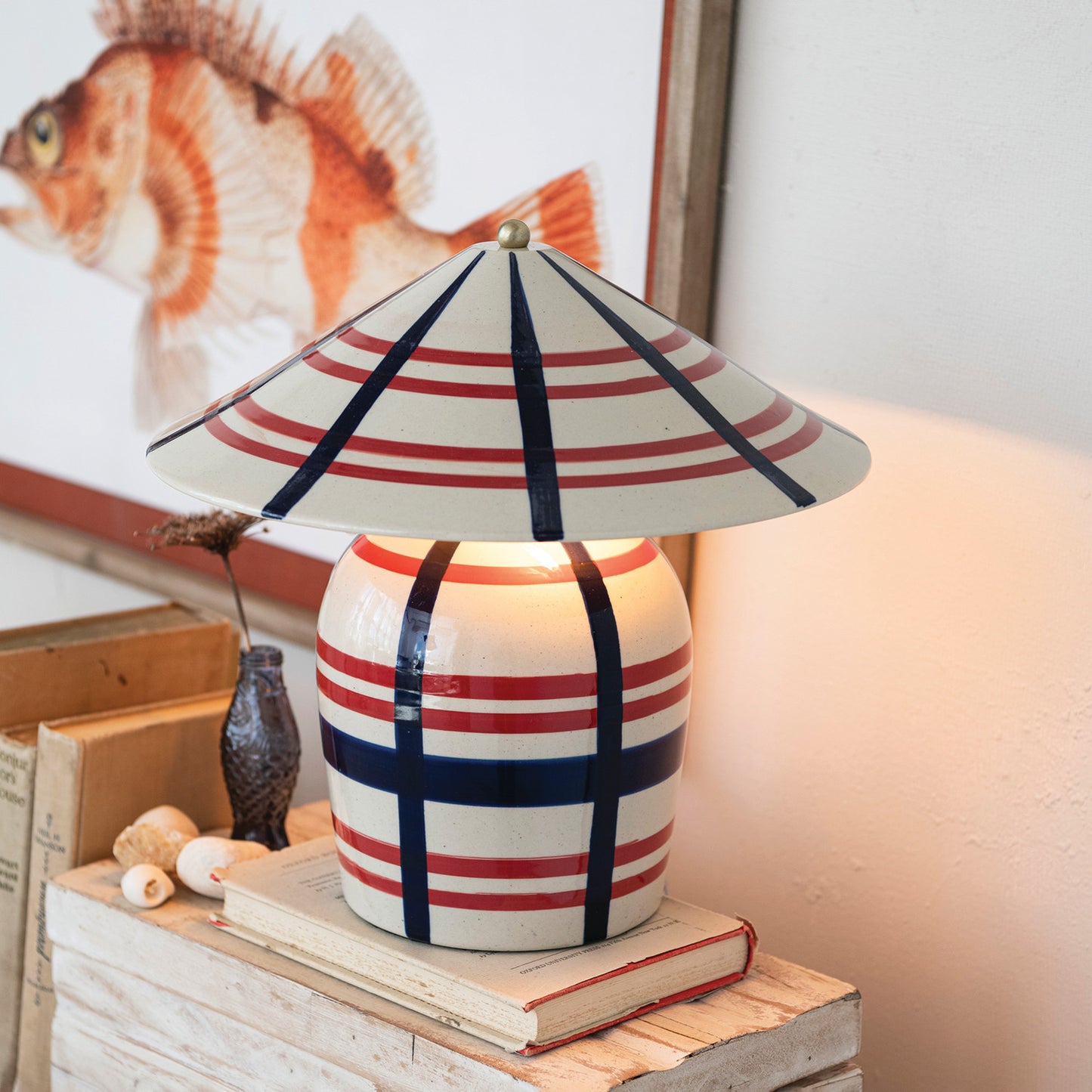 Hand-Painted Stoneware Lamp with Inline Switch