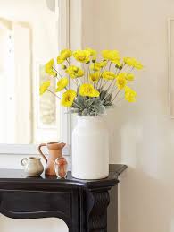 Individual Flocked Floral Poppy Spray:Yellow -22"
